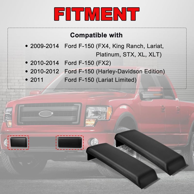 AUTOBABA 2Pcs F150 Front Bumper Repair Guards Pads Cover Insert Cap Compatible with Ford F-150 2009-2014, Lincoln Mark LT 2010-2014 Replace# 9L3Z17E810B for Left & Right Side (Matte Black) - Image 2